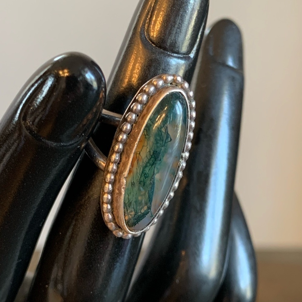 Sterling Silver Ring Jasper Oval Stone Vtg Stamped Sterling Split Shank Size 4